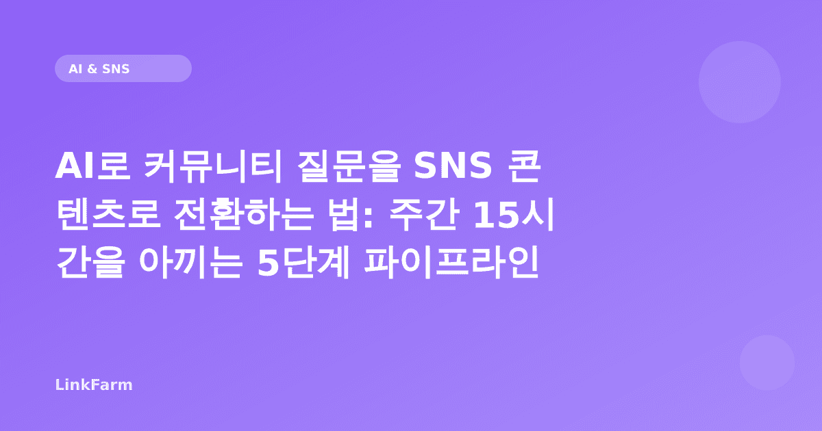 AI로 커뮤니티 질문을 SNS 콘텐츠로 전환하는 법: 주간 15시간을 아끼는 5단계 파이프라인